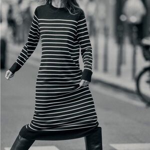 Zara Black & White Striped Midi Sweater Dress